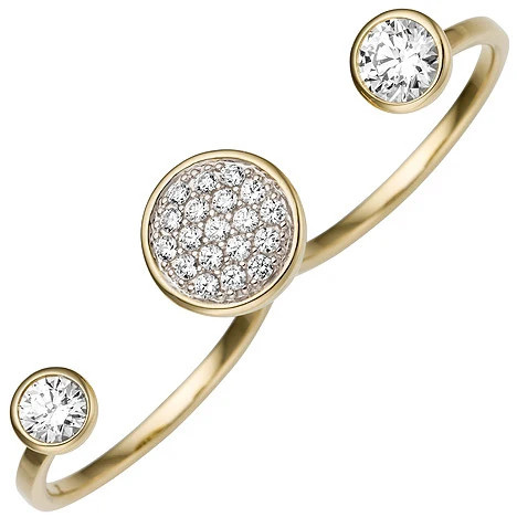 Colfem Zweifinger Ring, 333 Gold, Gelbgold, Zirkonia, Damen, Ringgröße 58 - Bild 1
