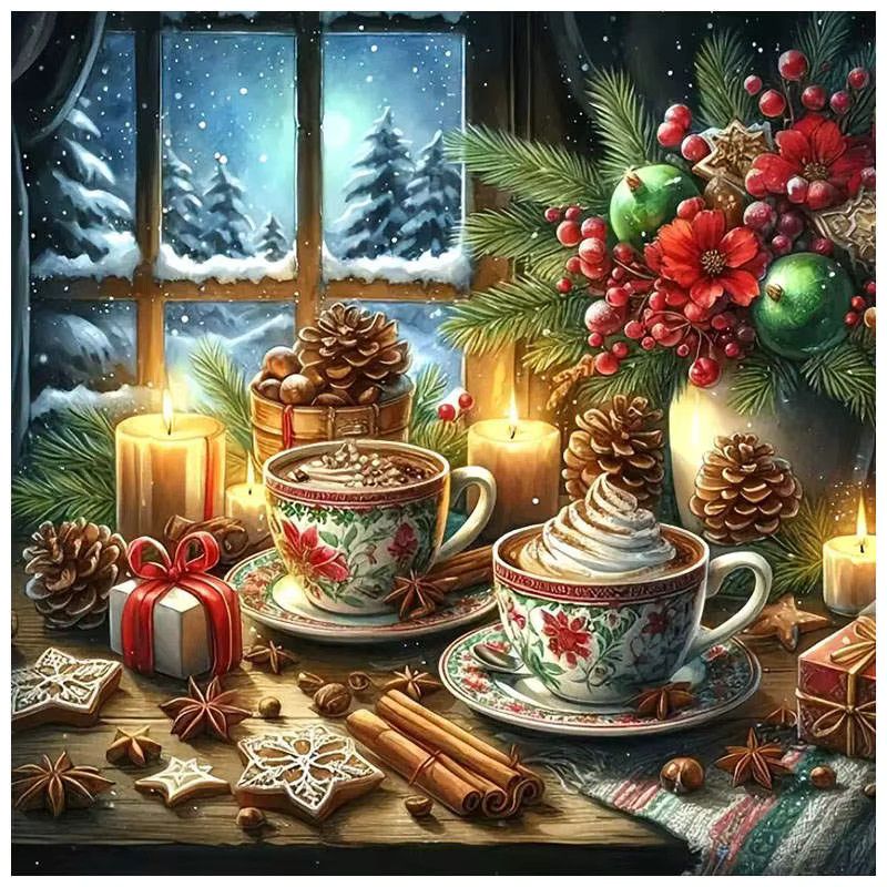 HUACAN Diamant-Malerei Set Winter Gemütliche Szene 5D DIY Mosaik-Kunst mit Full Round Steinen - Bild 5