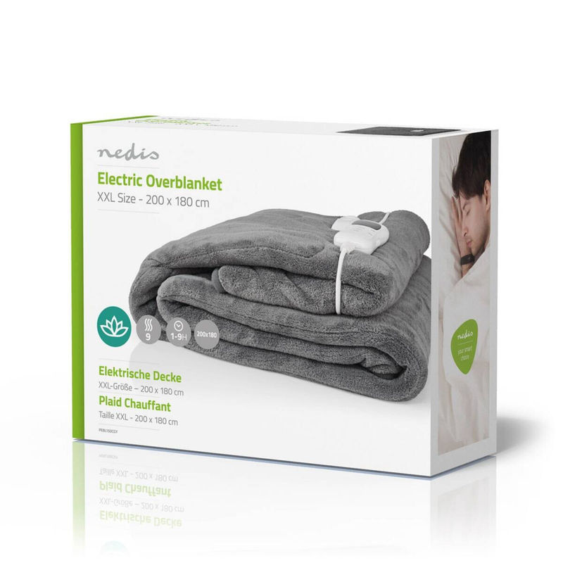 Nedis Elektrische Bettdecke Grau mit Fleece-Material und 120 W Leistung, B/H/T: 180 x 201 x 2 cm - Bild 3