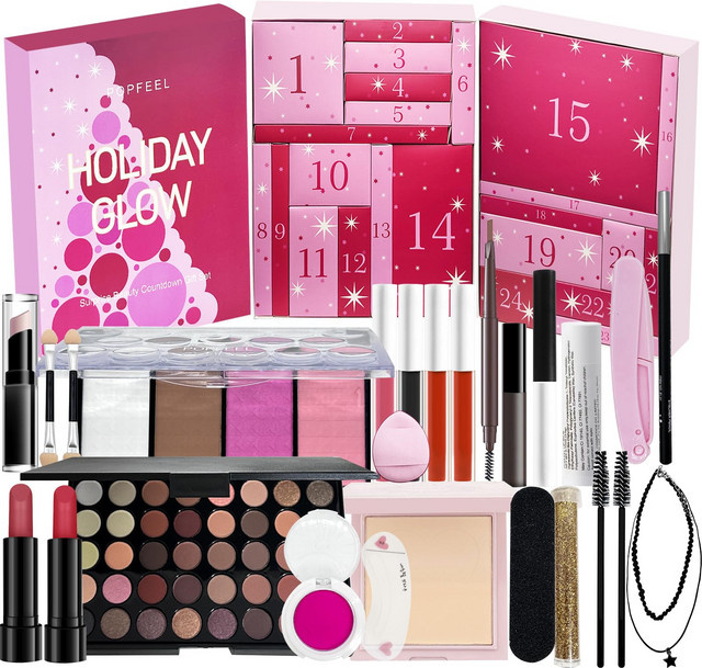 Make-up Set Adventskalender mit Lippenstift und Lidschatten, 24 Stück, Damen - Bild 1