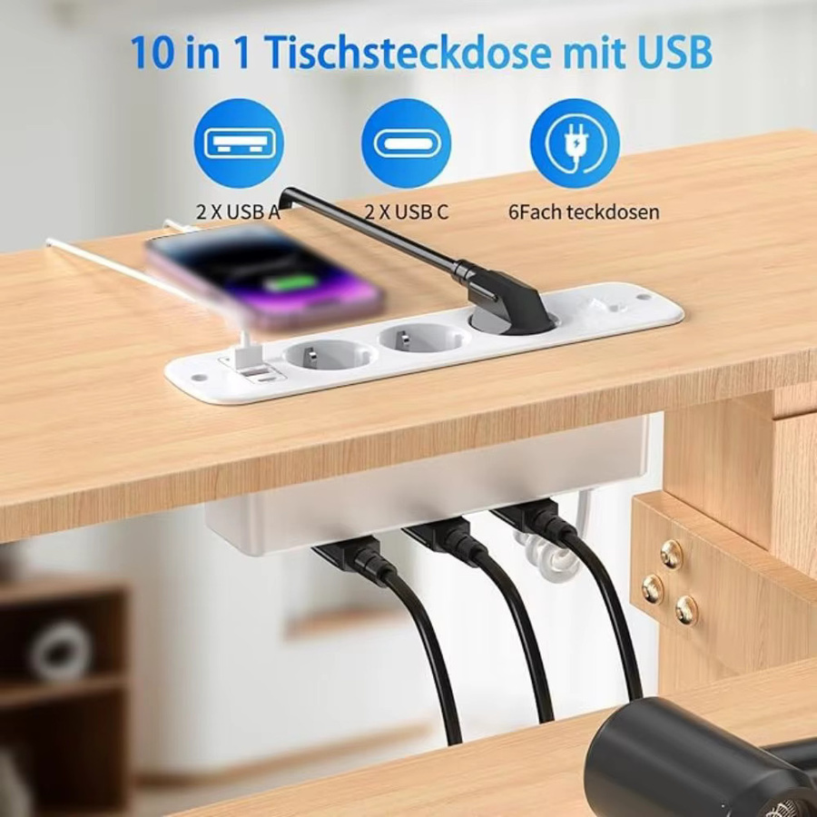 DODOYESANA Steckdosenleiste mit 6 AC-Steckdosen, 2 USB-A und 2 USB-C Anschlüssen, 2 m Verlängerungskabel, Weiß - Bild 2