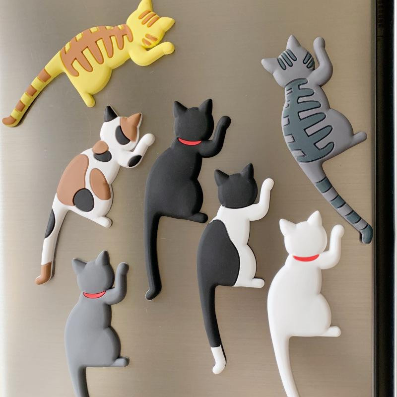 Topmix Magnetischer Kühlschrankaufkleber mit Katzen-Design und biegbarem Schwanz für Schlüssel und Notizen in Schwarz, Weiß, Grau oder Gelb - Bild 2