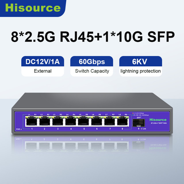 Hisource 8-Port 2,5G Ethernet-Switch mit 1 x 10G SFP-Port, Black, ohne PoE - Bild 1