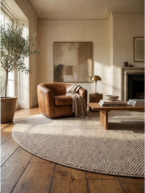 Flachgewebe-Teppich Berber-Tradition von KADIMA DESIGN in Beige, B/T: 200 x 200 cm, Uni meliert - Bild 1