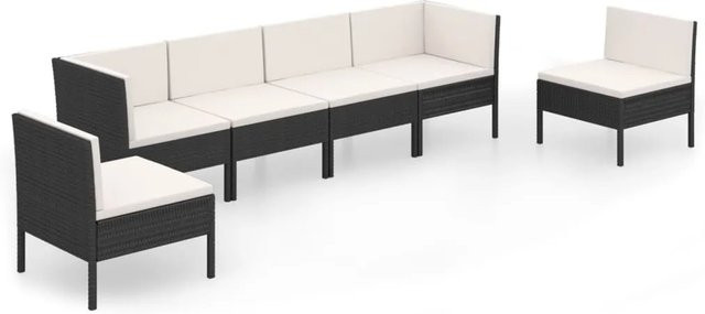 vidaXL 6-tlg Garten-Lounge-Set L-Form aus Poly Rattan in Schwarz mit Sitzpolstern und Rückenkissen - Bild 1