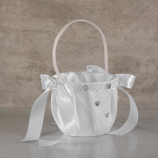 Eleganter Blumenmädchenkorb von TRUE LOVE GIFT in Weiß für Hochzeiten und besondere Anlässe - Bild 1
