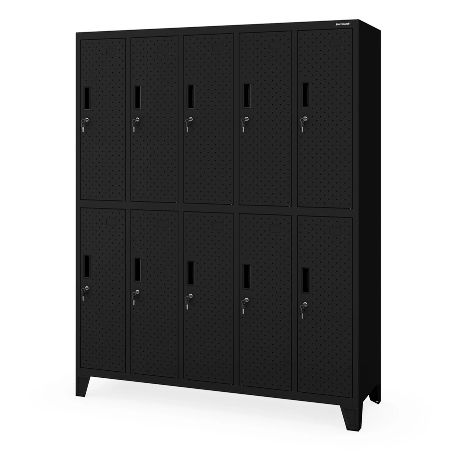 BARTEK PRO Arbeitsschutz-Kleiderschrank Schwarz mit 10 Fächern, Kleiderstange und Schloss, H: 172 cm, B: 136 cm, T: 45 cm - Bild 2