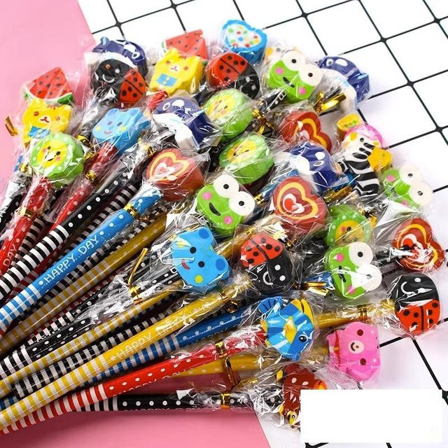 40 Stück Binchi Keji Travel HB Bleistifte aus Holz mit abnehmbarem Radiergummi in Cartoon-Tier-Design, Grau und Mehrfarbig - Bild 1