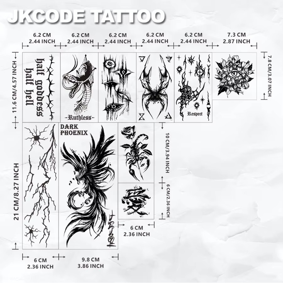 JKCODE TATTOO Ganzkörper-Tattoo-Set, 10-teilig, Herren - Bild 4