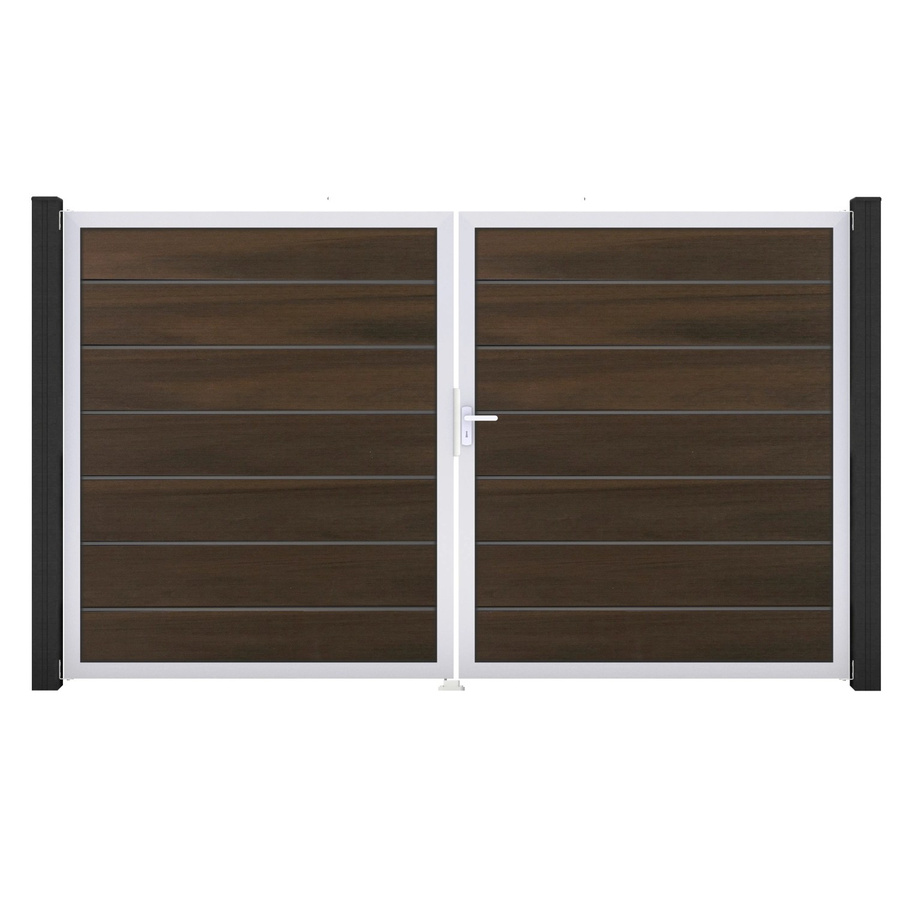 GroJa Grande Steckzaun Tor Premium DIN Rechts EV1 Doppel-Tor in Walnuss aus Aluminium und BPC - Bild 2