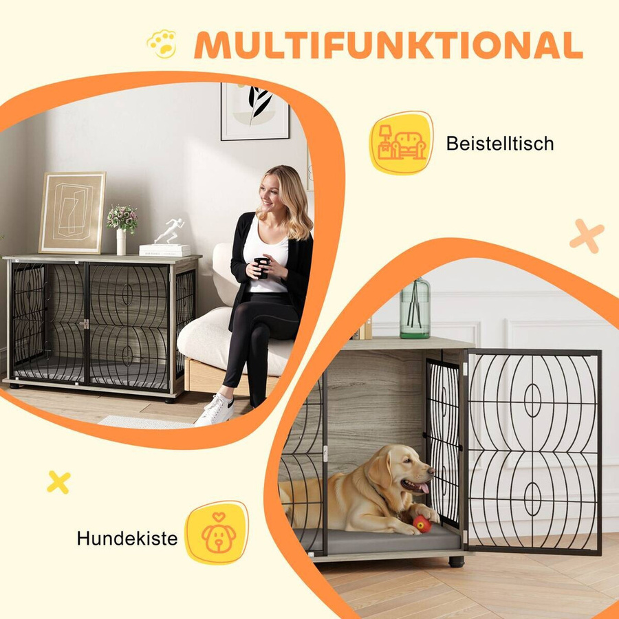 PawHut Hundekäfig für große Hunde mit Kissen und Fenster, Grau, B/T/H: 100 x 60 x 73,5 cm - Bild 3