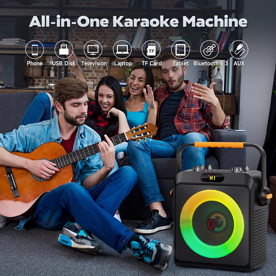 FanFun Karaoke-Maschine mit 2 kabellosen Mikrofonen, tragbarer Bluetooth 5.3 Karaoke-Lautsprecher mit 6,5-Zoll-Subwoofer und Bass-Echo-Funktion, Schwarz - Bild 3