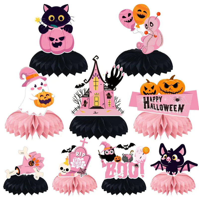 SZ-Damai Halloween Wabenornamente aus Papier in Rosa, 9-teiliges Set für deine Party-Dekoration - Bild 3