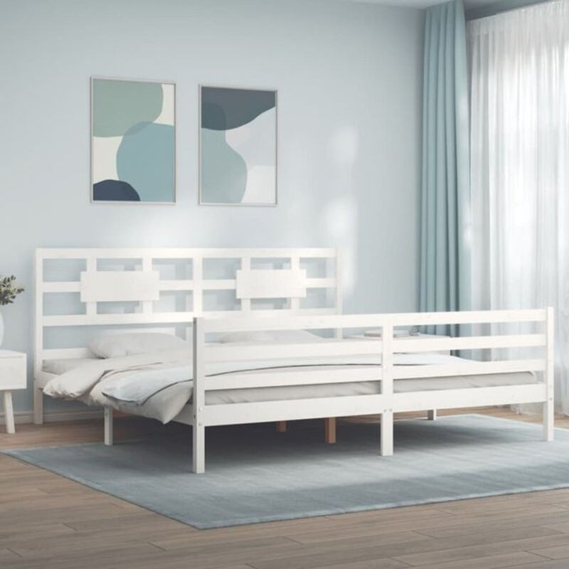 Massivholzbett aus Kiefer mit Kopfteil von Vidaxl in Weiß, B/T/H: 200 x 200 x 205,5 cm - Bild 1