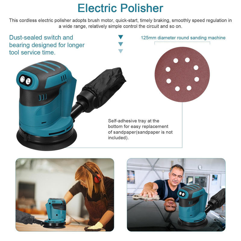 Aimo kabelloser Exzenterschleifer mit bürstenlosem Motor, multifunktionaler elektrischer Autopolierer und Holzschleifer, Blau, Durchmesser: 125 mm - Bild 3