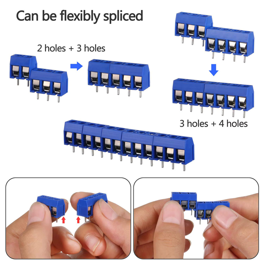 AOKIN Schraubklemmenblock-Set für Leiterplattenmontage, 50 Stück, 2-polig und 3-polig, blau, 5 mm Rastermaß für Arduino und Heimelektronik - Bild 2