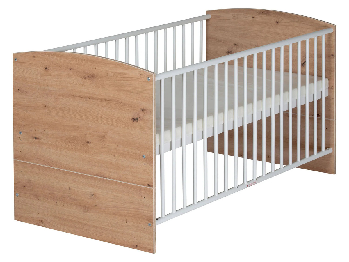 SCHARDT Sparset Pepe Kinderbett mit Wickelaufsatz aus massiver Buche in Weiß und Holz-Dekor - Bild 2