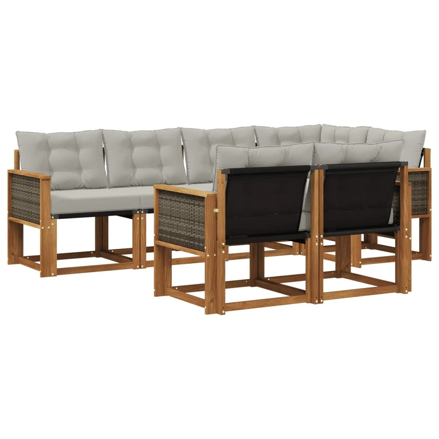 vidaXL Outdoor-Sofagarnitur in L-Form aus massivem Akazienholz mit 7 Textilene-Kissen in Natur und Hellgrau - Bild 2