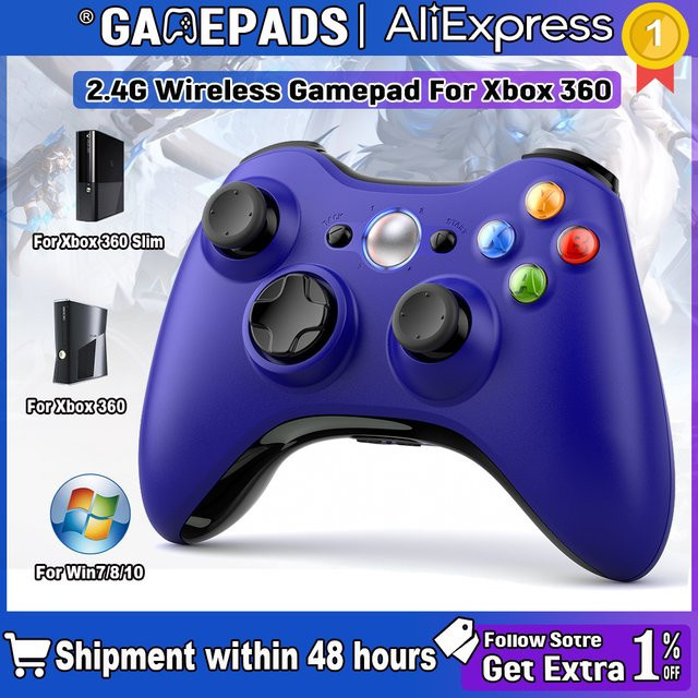 Bonacell 2,4G Wireless Gamepad für Xbox 360, Xbox 360 Slim und PC/Steam, kabelloser Joypad in Rot oder Blau - Bild 1