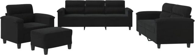 vidaXL 4-tlg Sofagarnitur in Schwarz aus Mikrofasergewebe mit 3-Sitzer, 2-Sitzer, Sessel und Ottoman sowie Kissen - Bild 1