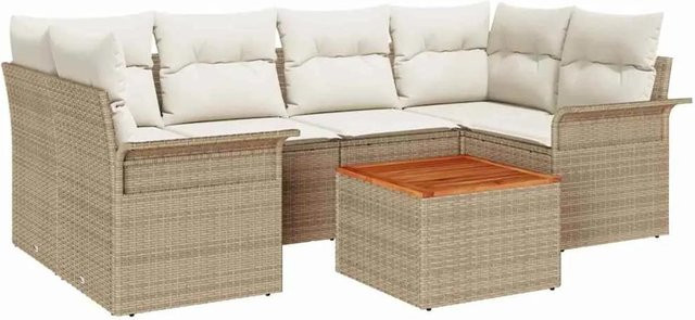 7-teiliges vidaXL Garten-Sofa-Set aus Polyrattan in Beige mit L-Form und Polsterkissen inklusive Gartentisch - Bild 1