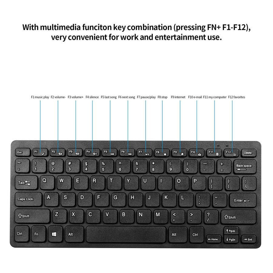 Koogeelife KM901 Tastatur-Maus-Set, kabellose 2,4 GHz Kombination, Mini-Tastatur mit 78 Tasten und Maus, Schwarz - Bild 5