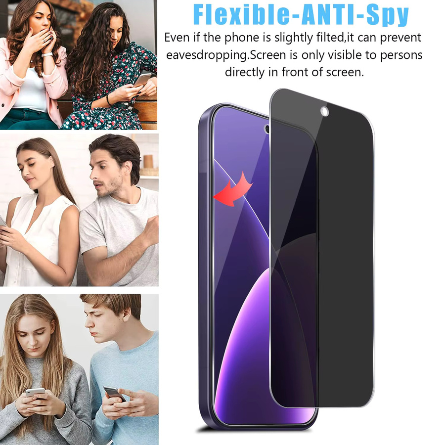 2+1 Packung Xiaomi 17 Pro Privacy Displayschutzfolie aus gehärtetem Glas mit Kameraobjektivschutz, Anti-Spy, 9H-Härte, transparent - Bild 4