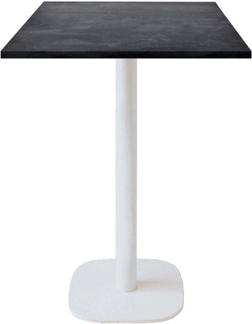 RestooTab Stehtisch Round quadratisch mit Stein-Dekor in Steingrau und weißem Gestell, B/T/H: 60 x 60 x 113 cm - Bild 1
