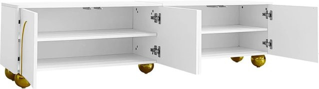 okwish TV Schrank in Weiß mit goldenen Griffen und Füßen, B/T/H: 170 x 38 x 44 cm - Bild 1