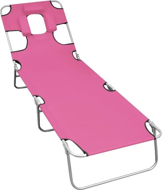 vidaXL Klappbare Sonnenliege mit verstellbarem Kopfkissen aus pulverbeschichtetem Stahl in Rosa - Bild 1