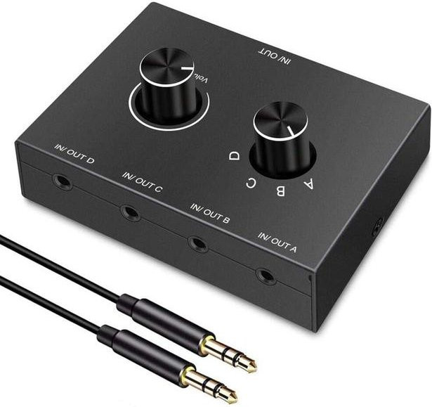 Meiteai 4-Port 3,5 mm bidirektionaler Audio-Konverter-Splitter in Schwarz für High-Stereo-Audio-Wiedergabe und Audio-Sharing mit Lautsprechern und Kopfhörern - Bild 1