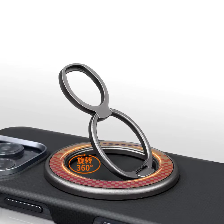 Original Aramid Carbon Fiber 360 Grad rotierender Metallring mit doppelter Klapphalterung als magnetischer MagSafe Ständer für dein iPhone 17 - Bild 5