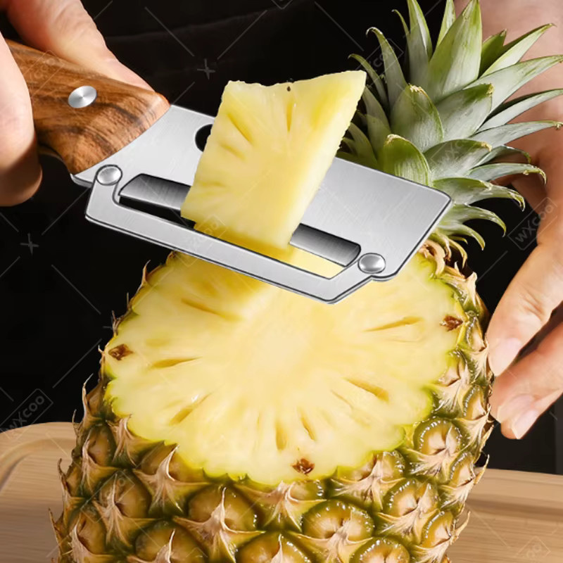 WXCOO Gemüseschäler aus Edelstahl mit Holzgriff in Braun, 2-in-1 Obstschäler und Flaschenöffner für Kartoffeln und Zuckerrohr - Bild 3