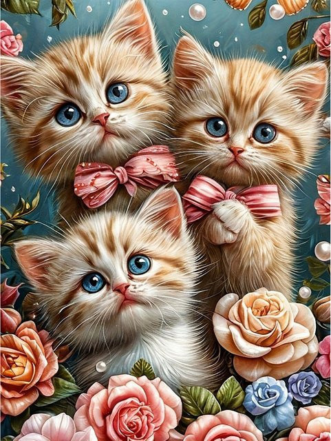 EverShine Diamant-Stickerei Set mit Katze und Rosen in Multicolor als DIY Mosaik-Wanddekoration mit vollen Bohrern - Bild 1