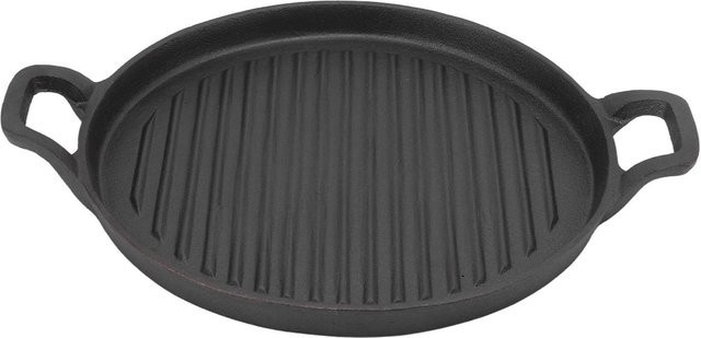 Aimo Gusseisen-Grillplatte rund, gerippt, wendbar mit Doppelgriff, Schwarz, Durchmesser: 28 cm - Bild 1