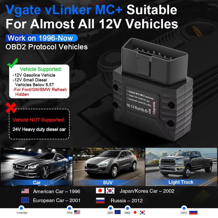 Vgate VLinker MC+ OBD2 Scanner ELM327 V2.2 Bluetooth 3.0/4.0 Auto-Diagnosewerkzeug in Schwarz - Bild 3