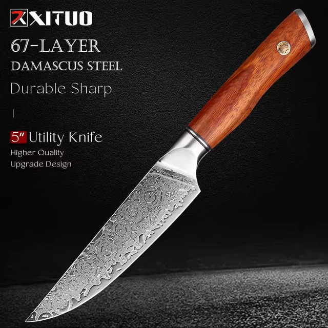 Xituo Damaskus Allzweckmesser mit Palisandergriff aus japanischem Damaststahl, 5 Zoll (12,7 cm) - Bild 1