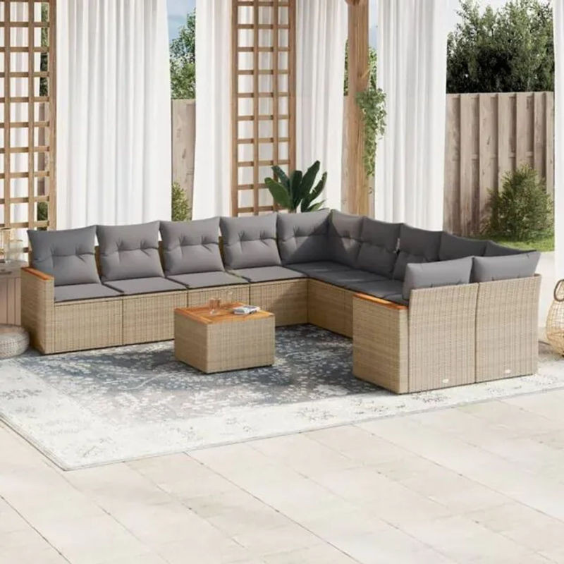 Vidaxl 11-tlg. Garten-Sofagarnitur aus Polyrattan mit Kissen in Beige - Bild 1
