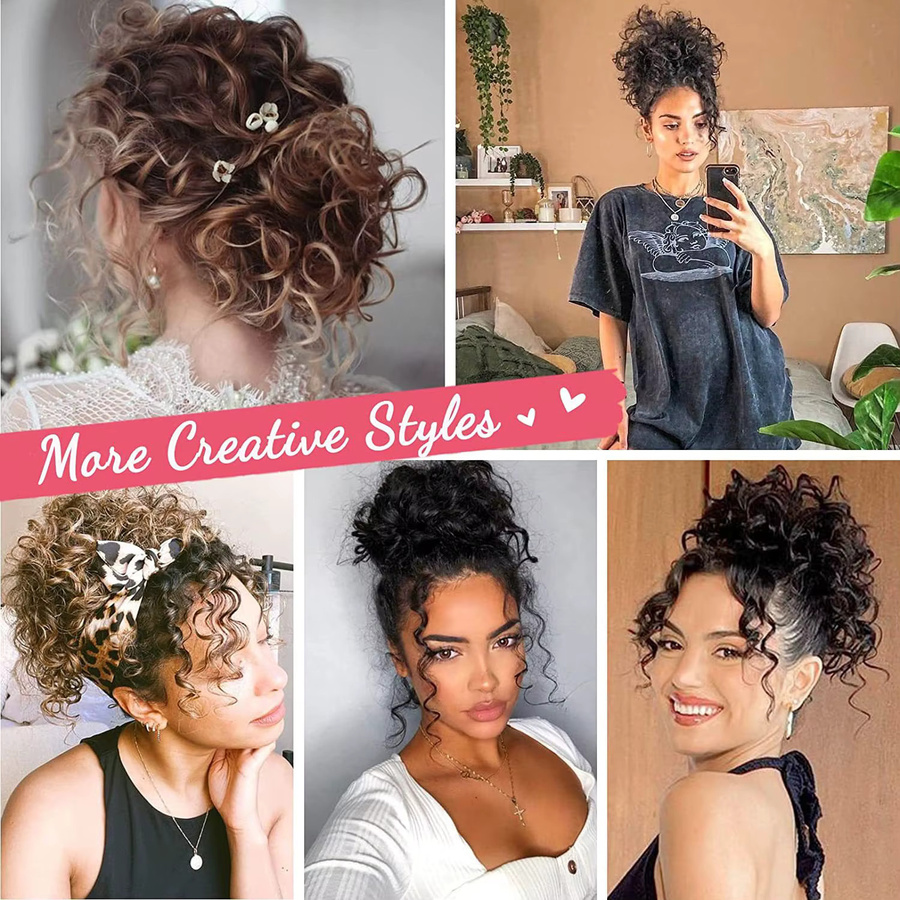 allaosify Messy Bun Haarknoten, synthetische Fasern, kurz, lockig, Damen - Bild 5