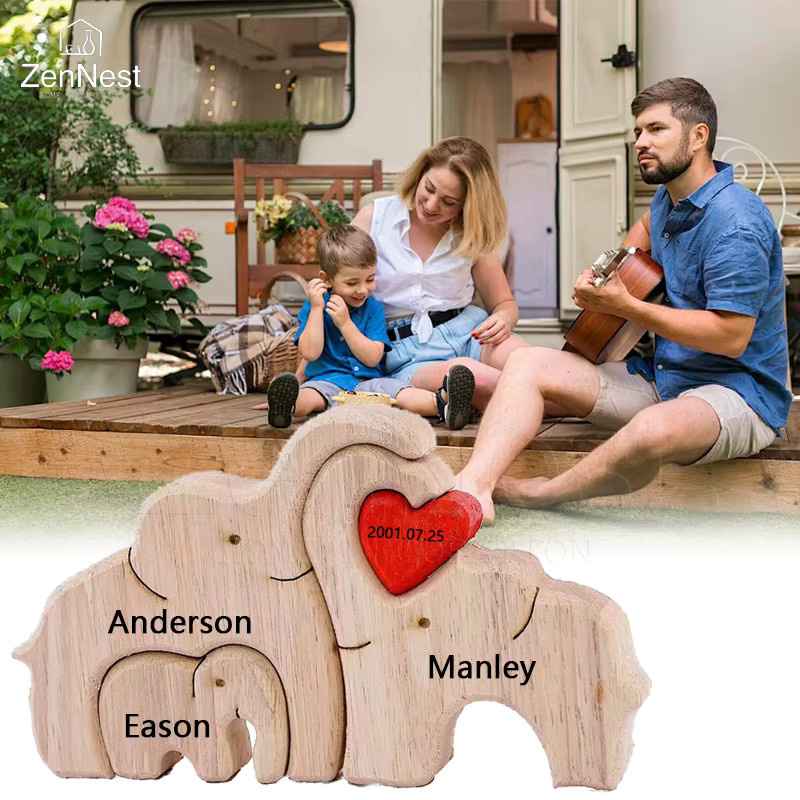 Elefant Home Individuelles Holzpuzzle mit Namen als personalisiertes Elefanten-Ornament zur Dekoration - Bild 2