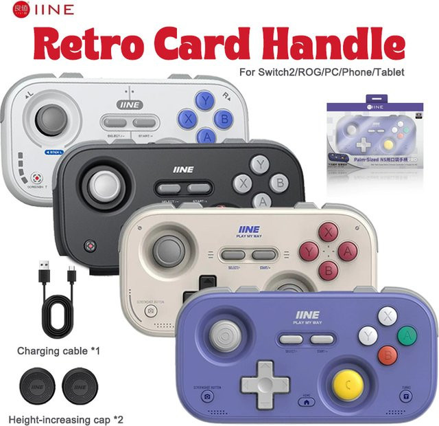 IINE Mini Pocket Retro Game Controller für Nintendo Switch, PC, iOS und Android in Grau mit Hall-Joysticks und höhenverstellbaren Tastenkappen - Bild 1