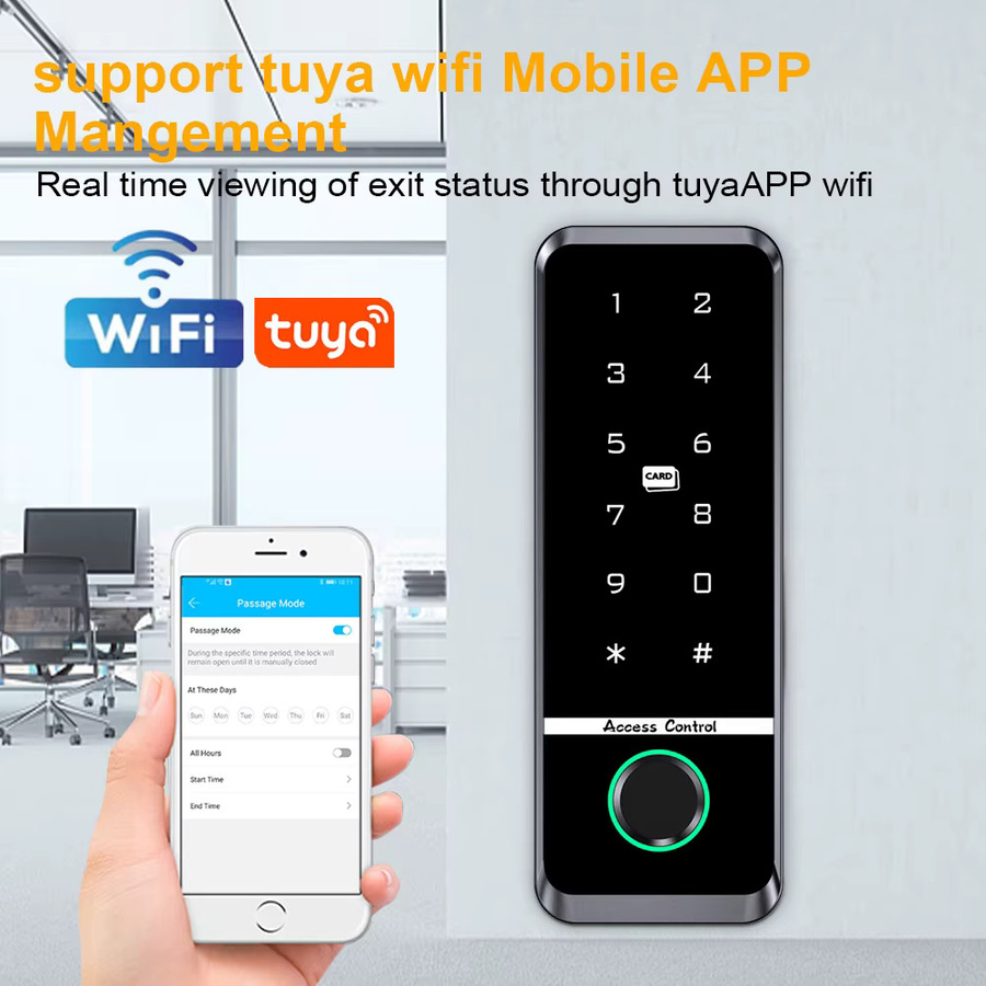 Tuya Smart Türschloss mit Fingerabdruck, RFID und Tastatur, Biometrisches Zugangskontrollsystem für Home Security, Schwarz - Bild 3