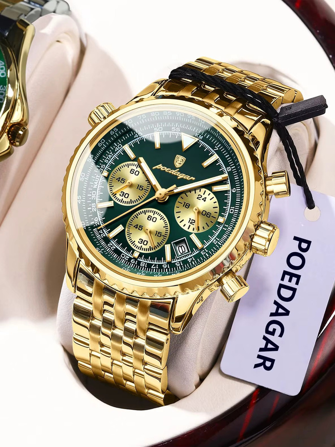 POEDAGAR Armbanduhr Chronograph, Quarz, Edelstahl, Silber, Herren - Bild 7