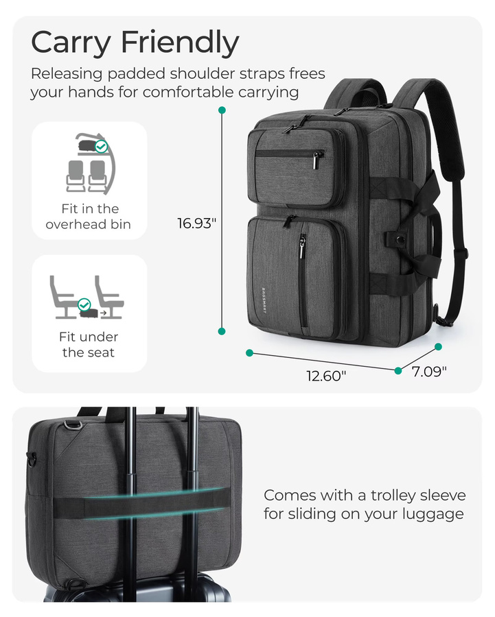 BAGSMART 3-in-1 Laptoptasche für Herren, wasserabweisende Computer-Aktentasche und Notebook-Abdeckung für Geschäftsreisen und Büro, 17,3 Zoll, Schwarz/Grau - Bild 4