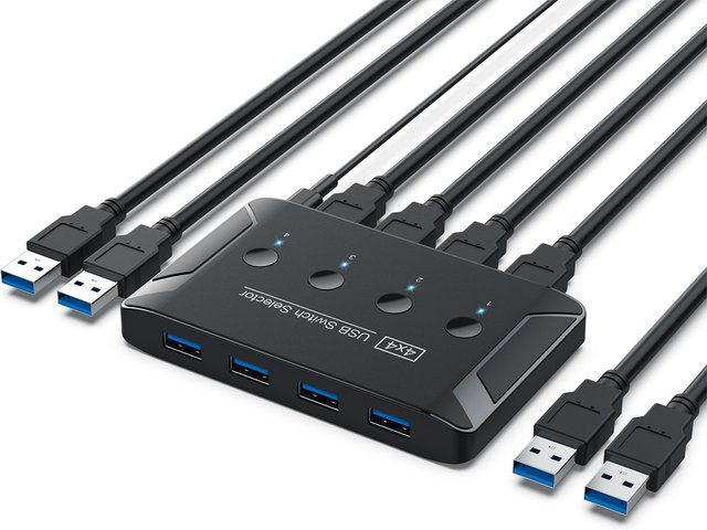 OULLX KVM-Switch 4-Port USB 3.0 und 2.0 Switcher Selector Box in Schwarz für Tastatur, Maus, Scanner und Drucker - Bild 1