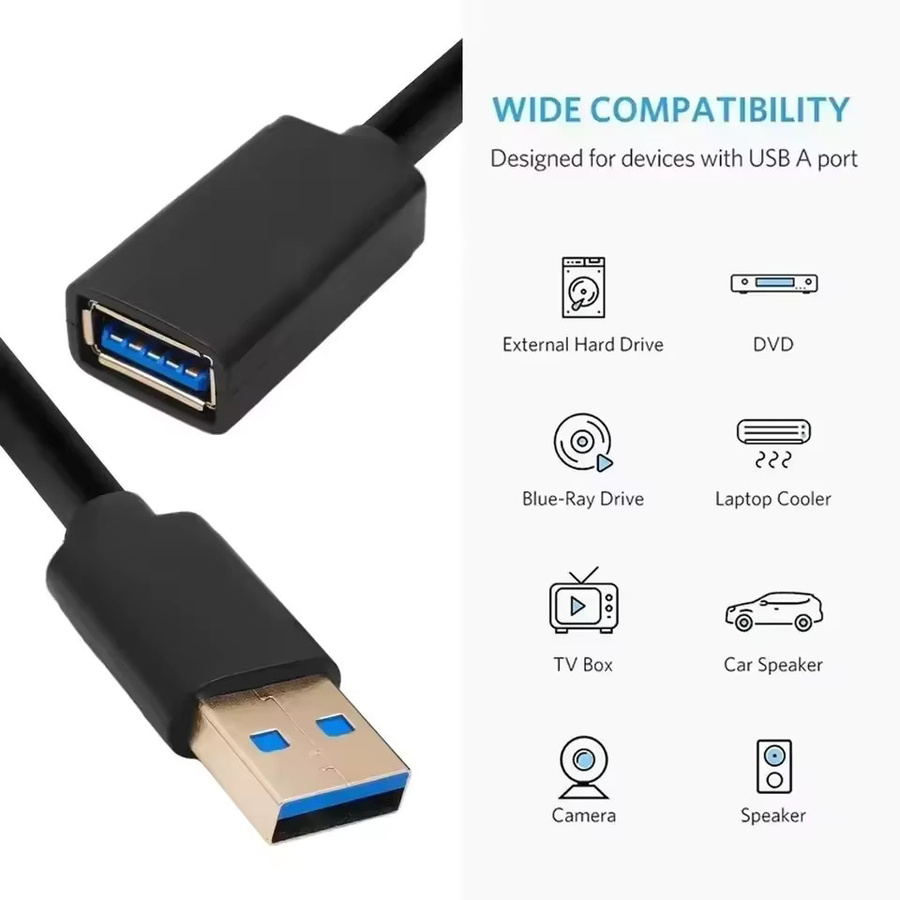 USB 3.0 Verlängerungskabel Schwarz für Smart TV, PS4 und Xbox zur schnellen Datenübertragung und Synchronisation - Bild 4