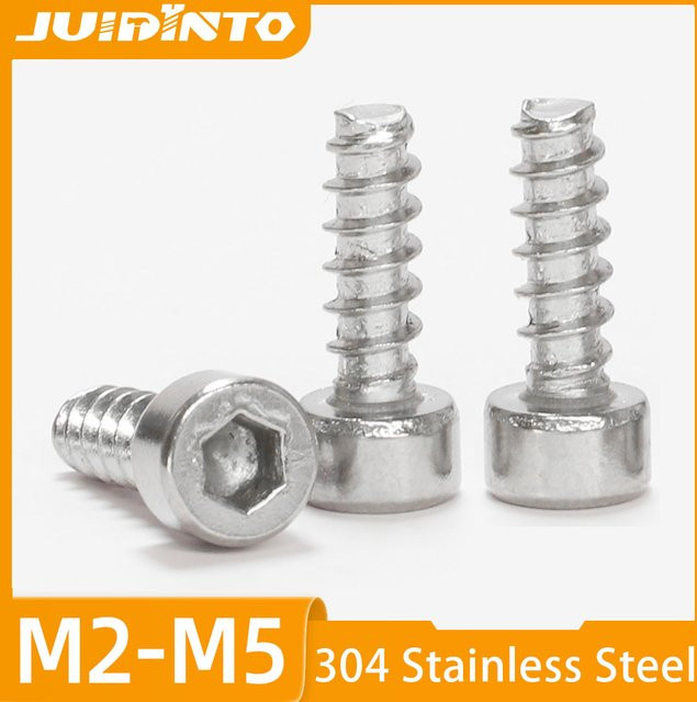 JUIDINTO Innensechskant-Blechschrauben aus Edelstahl in Silber, flache Spitze, verschiedene Größen von M2 bis M5 - Bild 1