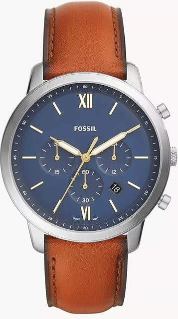 Fossil Chronograph, Quarz, Edelstahl, blau, Leder, 44 mm, Herren - Bild 1