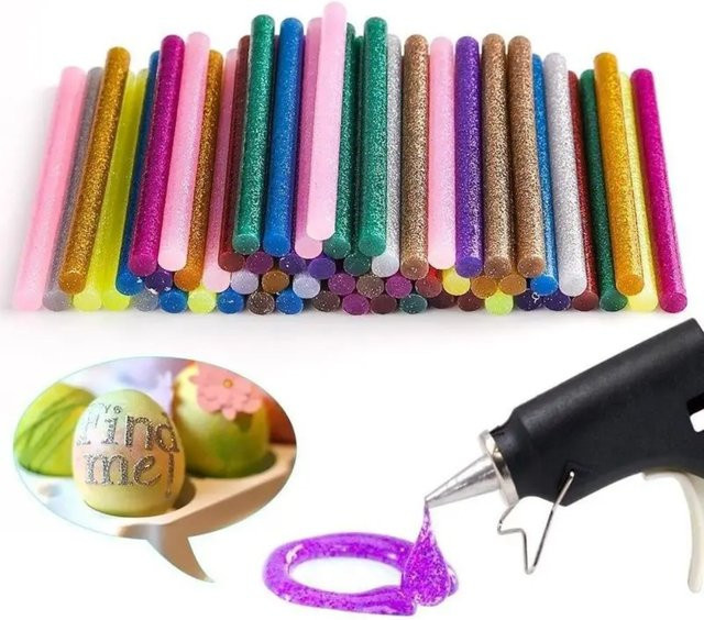 10er Set Hot Melt Klebesticks in Bunt und Transparent mit Glitter für Heißklebepistolen, Durchmesser: 7 mm - Bild 1