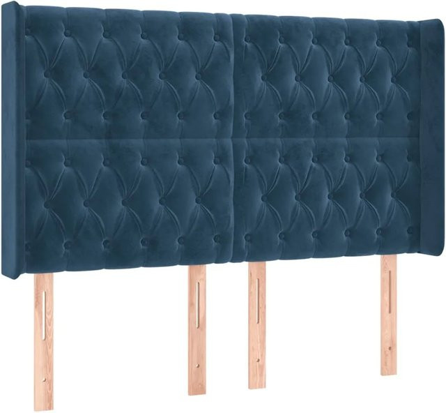 vidaXL LED Kopfteil aus Samt in Dunkelblau mit USB-Ladeport und integrierter Beleuchtung B: 147 cm, T: 16 cm, H: 118-128 cm - Bild 1